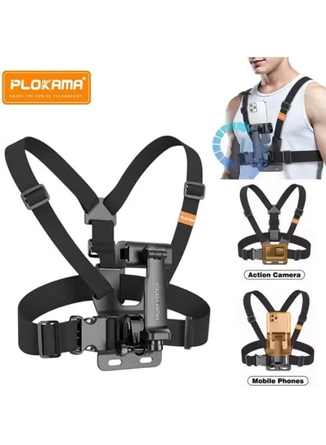 حزام تثبيت كاميرا الحركة CX-10 على الصدر لكاميرات GoPro والهواتف - أسود - Image 2
