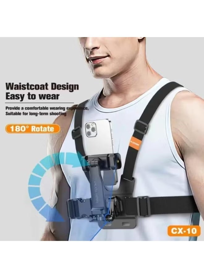 حزام تثبيت كاميرا الحركة CX-10 على الصدر لكاميرات GoPro والهواتف - أسود - Image 3