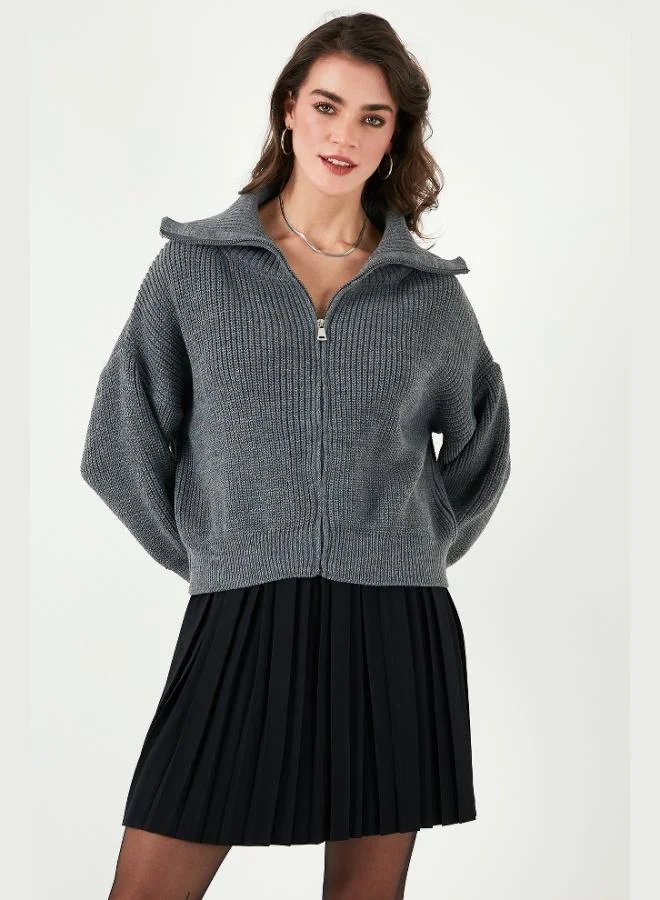 ليلا كارديجان نسائي ليلا بقصة عادية وأكمام بالون وسحاب من الريب كنيت