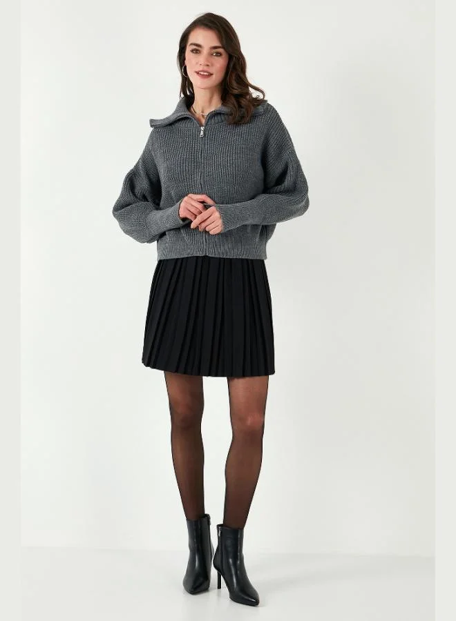 ليلا كارديجان نسائي ليلا بقصة عادية وأكمام بالون وسحاب من الريب كنيت