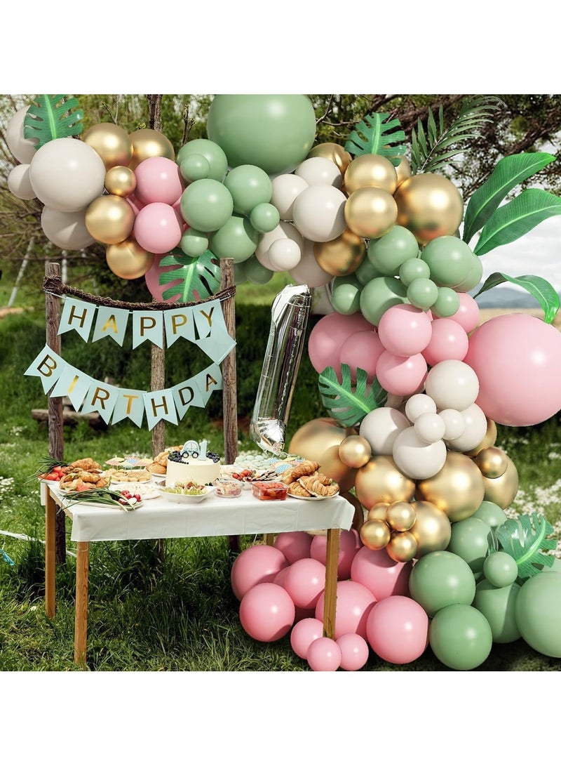 الأخضر والوردي بالون القوس عدة ، 138 بالون الطرف مجموعات عيد ميلاد الطرف الديكور بالون عيد ميلاد الطفل اكليلا من الزهور الطرف الديكور - Image 3