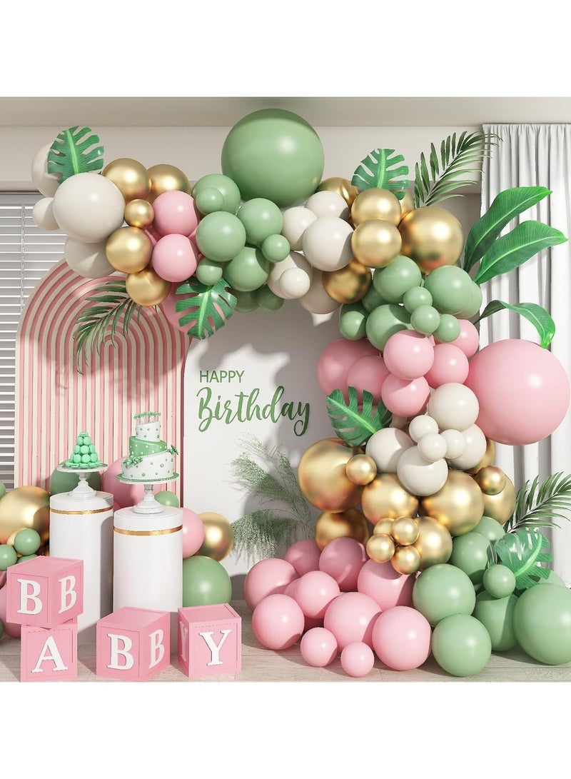 الأخضر والوردي بالون القوس عدة ، 138 بالون الطرف مجموعات عيد ميلاد الطرف الديكور بالون عيد ميلاد الطفل اكليلا من الزهور الطرف الديكور - Image 2