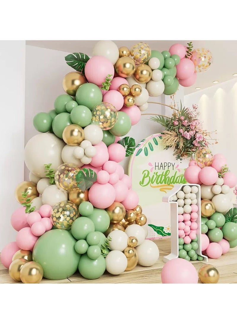 الأخضر والوردي بالون القوس عدة ، 138 بالون الطرف مجموعات عيد ميلاد الطرف الديكور بالون عيد ميلاد الطفل اكليلا من الزهور الطرف الديكور - Image 1