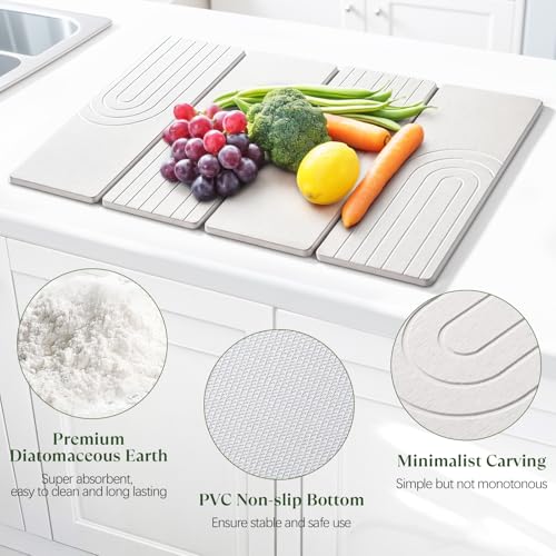 Kssiaz Large Stone Dish Drying Mat for Kitchen Counter, Quick Dry Stone Dishes Mats, 23.6"(L)×15.4"(W), Water Absorbing Diatomaceous Earth Drying Pad for Countertop Bottles Utensils Cups, White - Image 4