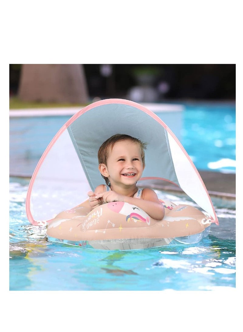 GT-Wheel Baby Swimming Floater Inflatable Baby Pool Float Ring with Sun Protection Canopy and Safety Tail - Image 1