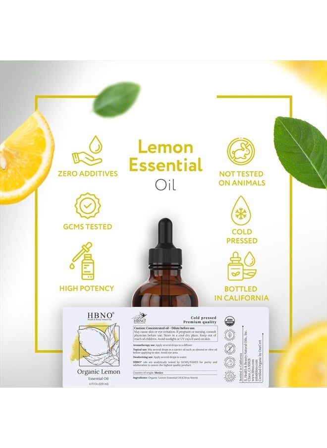 hbno - Lemon Essential Oil - Huge 4 oz (120ml) Value Size - Natural Lemon Oil, Cold Pressed - Perfect for Cleaning, Aromatherapy, DIY, Soap & Diffuser - Lemon Essential Oils - Image 1