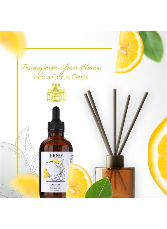 hbno - Lemon Essential Oil - Huge 4 oz (120ml) Value Size - Natural Lemon Oil, Cold Pressed - Perfect for Cleaning, Aromatherapy, DIY, Soap & Diffuser - Lemon Essential Oils - Image 1