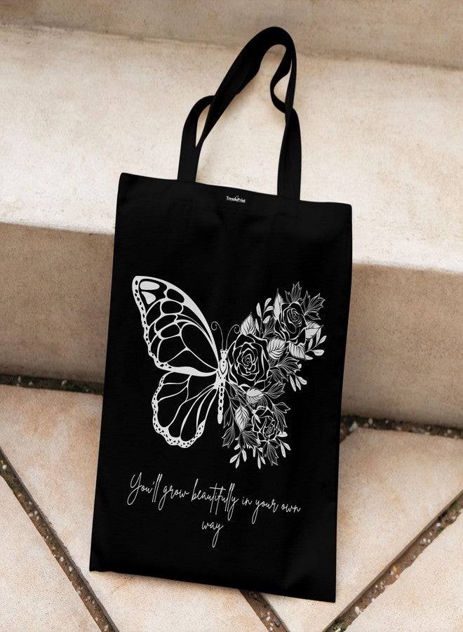 TrendoPrint حقيبة تسوق سوداء مطبوعة صديقة للبيئة من تريندوبرينت، مقاس 14 × 16 بوصة، مع حقيبة مكياج، مناسبة للجامعة والتسوق والسفر (TB154) - Image 2