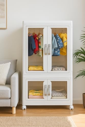 CXCJAI Pet Clothing Storage Cabinet with Hanging Rod Foldable Plastic Storage Bin 2-Tier Dog Clothes Organizer for Small Pets Lightweight, Waterproof– Portable Cat Wardrobe Closet - Image 5