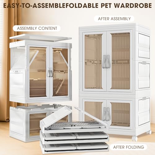 CXCJAI Pet Clothing Storage Cabinet with Hanging Rod Foldable Plastic Storage Bin 2-Tier Dog Clothes Organizer for Small Pets Lightweight, Waterproof– Portable Cat Wardrobe Closet - Image 4