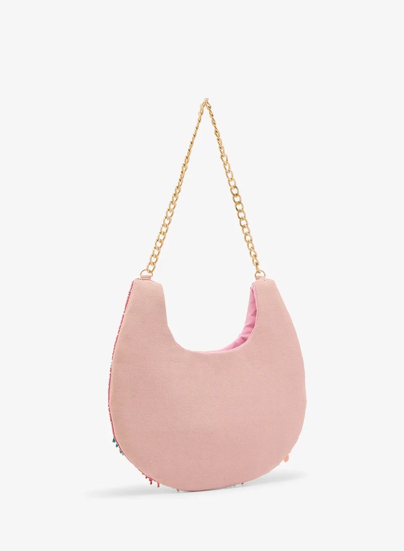 جينجر بوتيك حقيبة يد مطرزة بتفاصيل شراشيب مرصعة بالخرز