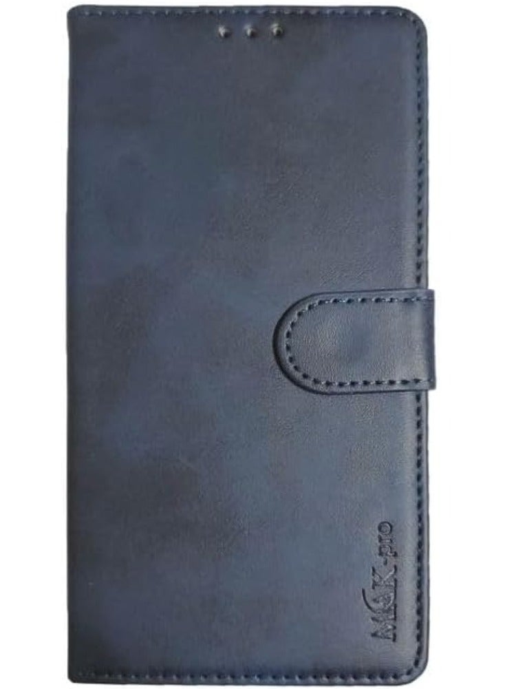 PU Leather Flip Wallet Case with Card Holder and Shockproof Phone Cover for Realme 8 4G - Blue - Image 1