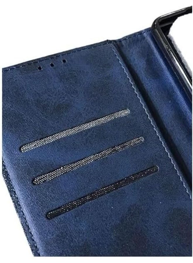 PU Leather Flip Wallet Case with Card Holder and Shockproof Phone Cover for Realme 8 4G - Blue - Image 3