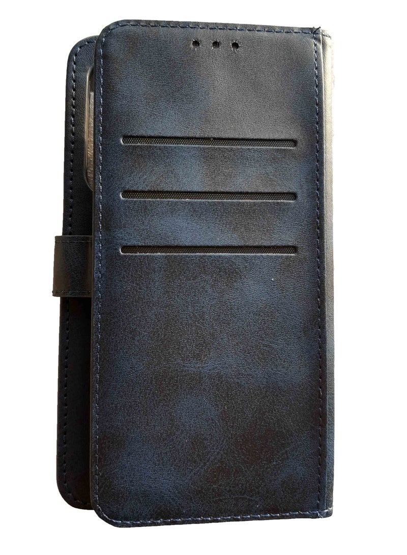 PU Leather Flip Wallet Case with Card Holder and Shockproof Phone Cover for Realme 8 4G - Blue - Image 2