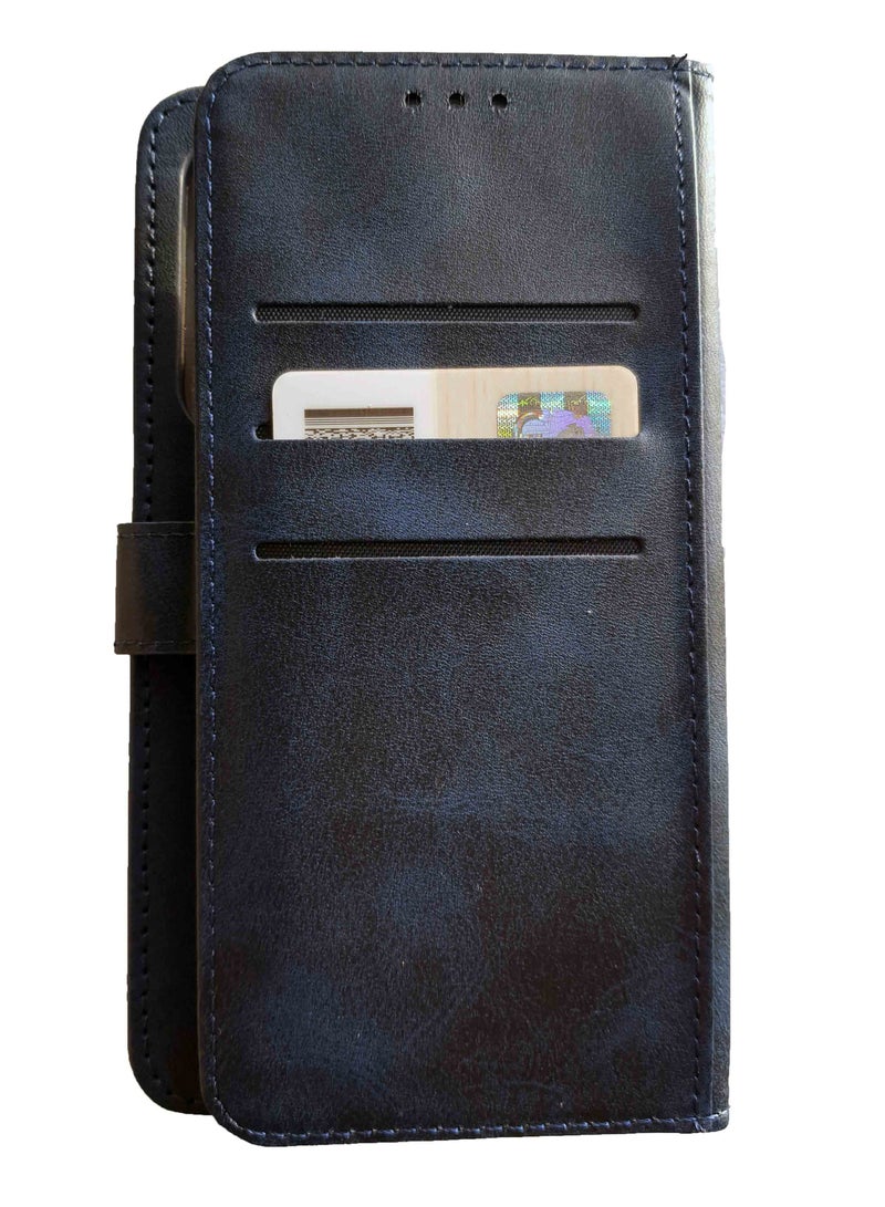 PU Leather Flip Wallet Case with Card Holder and Shockproof Phone Cover for Realme 8 4G - Blue - Image 4