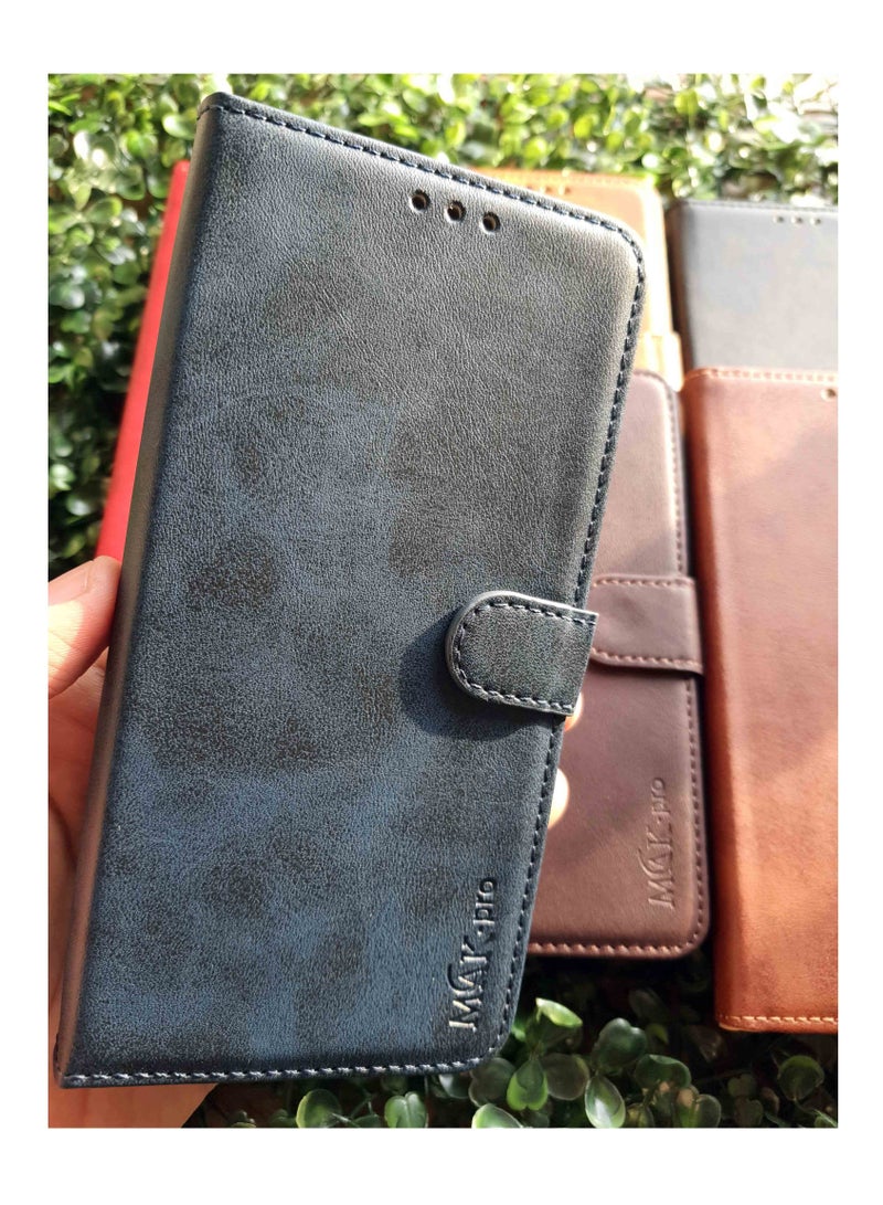 PU Leather Flip Wallet Case with Card Holder and Shockproof Phone Cover for Realme 8 4G - Blue - Image 5