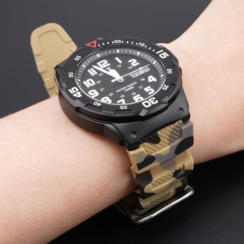 OliBoPo Waterproof Natural Resin Replacement Watch Band for Casio AQ- S800W SGW-300H MRW-200H AE-1200 W-800H W-735H (Camouflage Beige) - Image 3