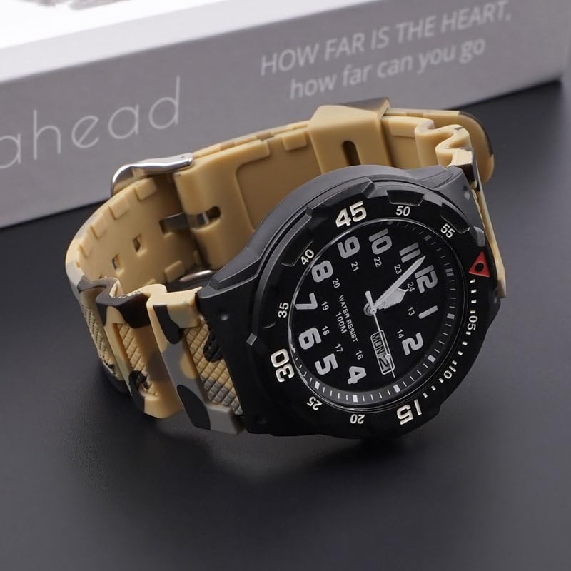 OliBoPo Waterproof Natural Resin Replacement Watch Band for Casio AQ- S800W SGW-300H MRW-200H AE-1200 W-800H W-735H (Camouflage Beige) - Image 4