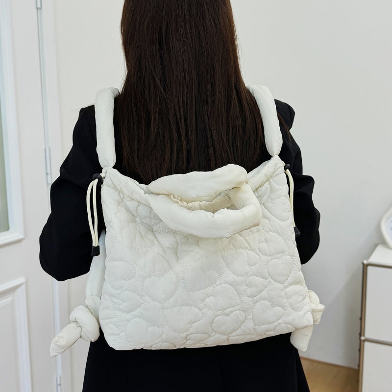 Korean Down Cotton Bag Women'S Fresh Style Quilted Embroidered Love Bag Artistic Large Capacity Shoulder Bag - Image 5
