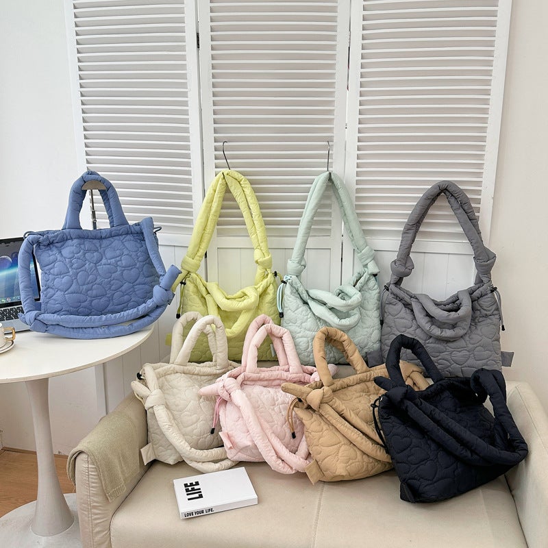 Korean Down Cotton Bag Women'S Fresh Style Quilted Embroidered Love Bag Artistic Large Capacity Shoulder Bag - Image 3