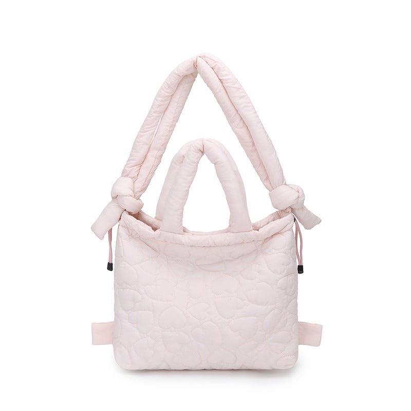 Korean Down Cotton Bag Women'S Fresh Style Quilted Embroidered Love Bag Artistic Large Capacity Shoulder Bag - Image 1