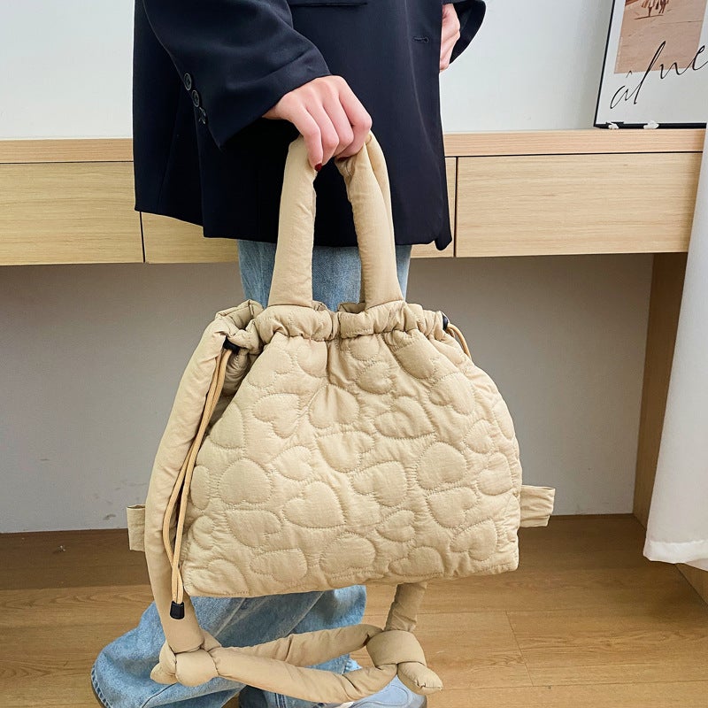 Korean Down Cotton Bag Women'S Fresh Style Quilted Embroidered Love Bag Artistic Large Capacity Shoulder Bag - Image 2