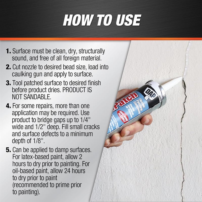 DAP Elastopatch Smooth Flexible Patching Compound, 10.1 oz - High Performance Sealant for Interior and Exterior Use - Image 3