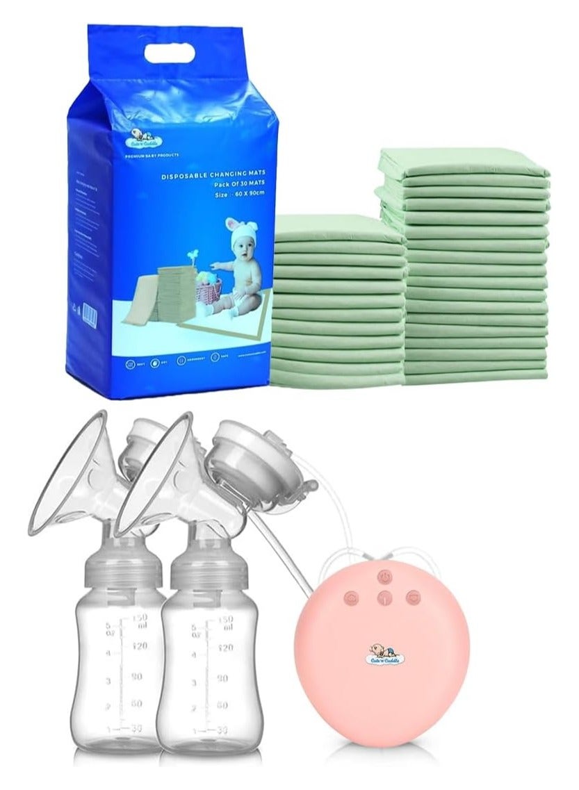 Cute 'n' Cuddle Disposable Changing Mats 30-Pack – Green | Hands-Free Double Electric Breast Pump – Wearable, Quiet & Portable with Storage Box