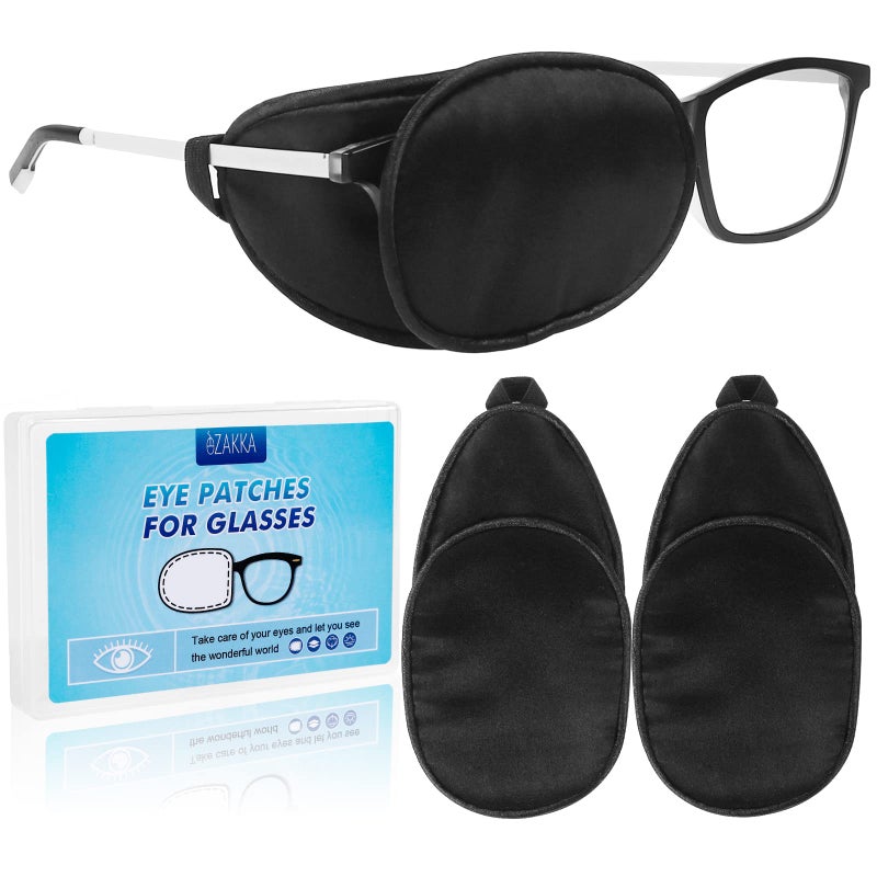 eZAKKA eZAKKA Eye Patches for Adults Kids, Eye Patch for Glasses, Medical Soft Eye Patch for Lazy Eye Amblyopia Strabismus and After Surgery (Black+Black)  - Image 1