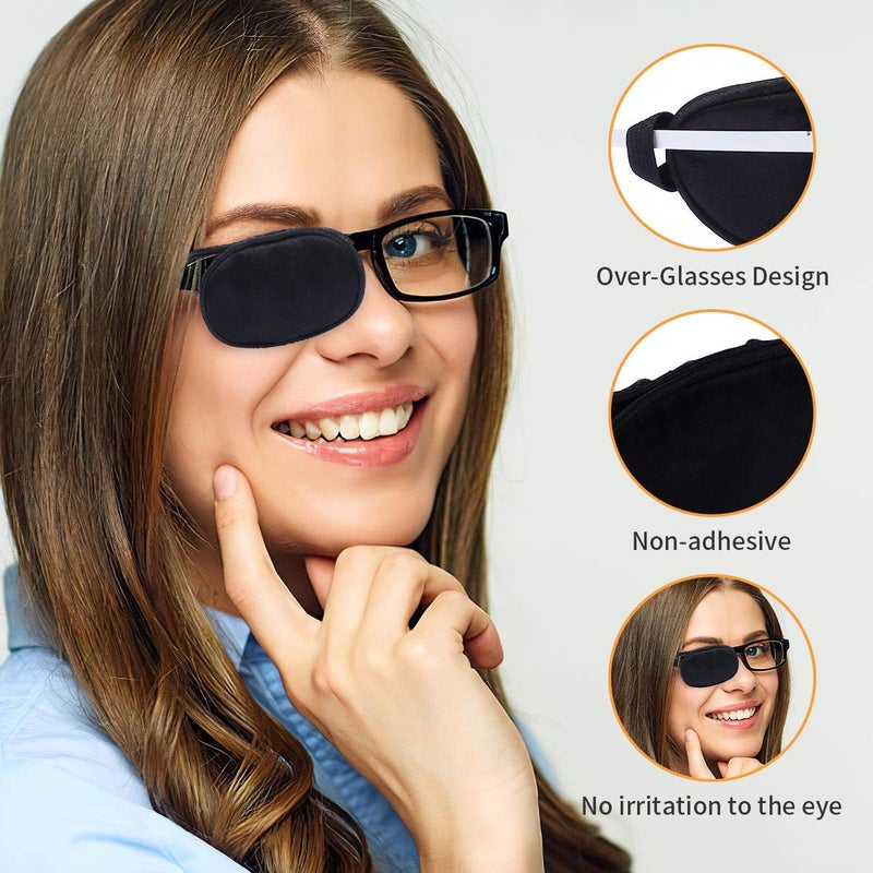 eZAKKA eZAKKA Eye Patches for Adults Kids, Eye Patch for Glasses, Medical Soft Eye Patch for Lazy Eye Amblyopia Strabismus and After Surgery (Black+Black)  - Image 2