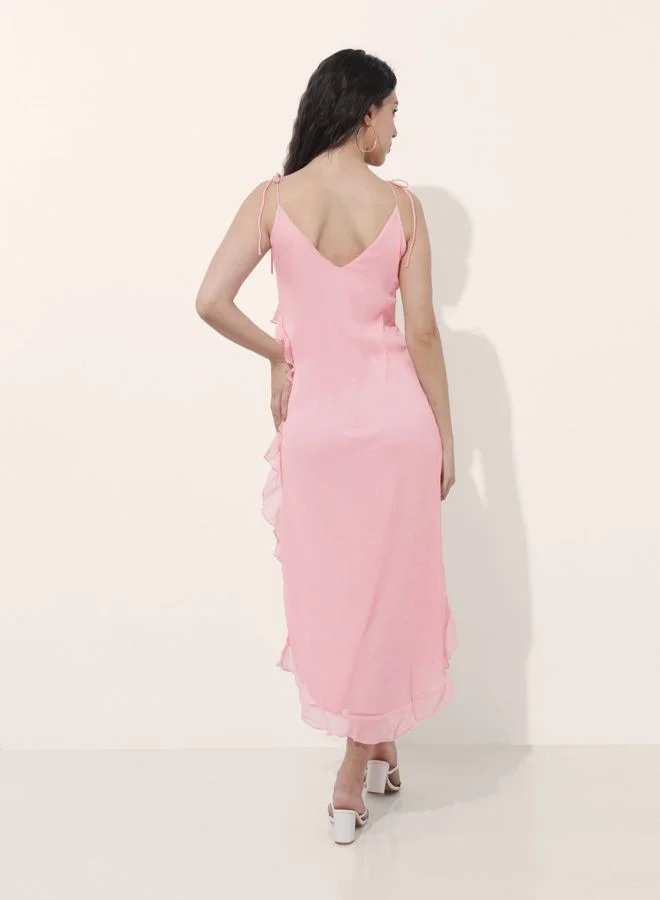 Freehand  Women Fit and Flared Solid V-Neck Sleeveless Asymmetric Dress for Women | Best Price UAE