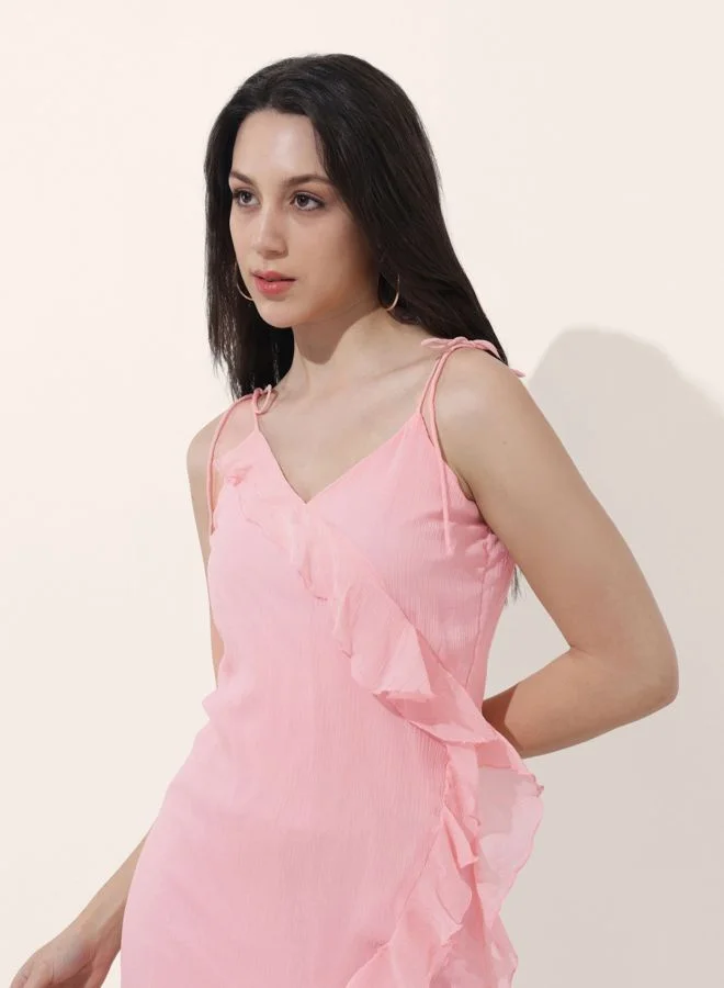 Freehand  Women Fit and Flared Solid V-Neck Sleeveless Asymmetric Dress for Women | Best Price UAE