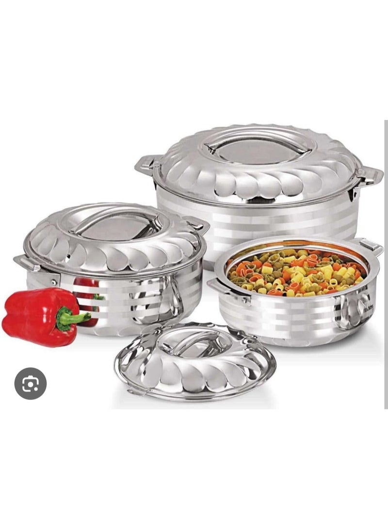 طقم حافظات طعام ستانلس ستيل عازل للحرارة صناعة هندية، مكون من 3 قطع بأحجام 2500 و3500 و5000 مل – يحافظ على سخونة وبرودة الطعام لفترات طويلة - Image 3