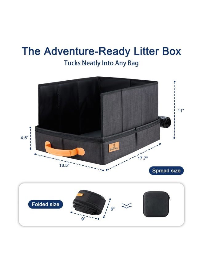 MORAIS Portable Travel Litter Box for Cats, 17.7"×13.5"×11" Collapsible Cat Litter Box with Lid, Leak-Proof Cat Litter Pan for Car Hotel Airplane, Waterproof & Easy to Carry- Black - Image 2