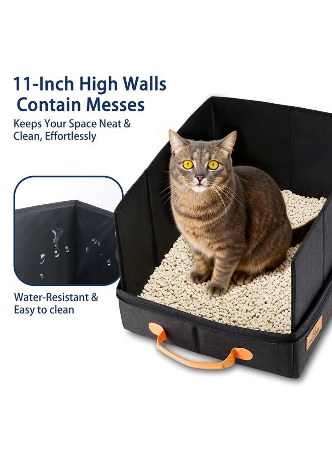 MORAIS Portable Travel Litter Box for Cats, 17.7"×13.5"×11" Collapsible Cat Litter Box with Lid, Leak-Proof Cat Litter Pan for Car Hotel Airplane, Waterproof & Easy to Carry- Black - Image 3