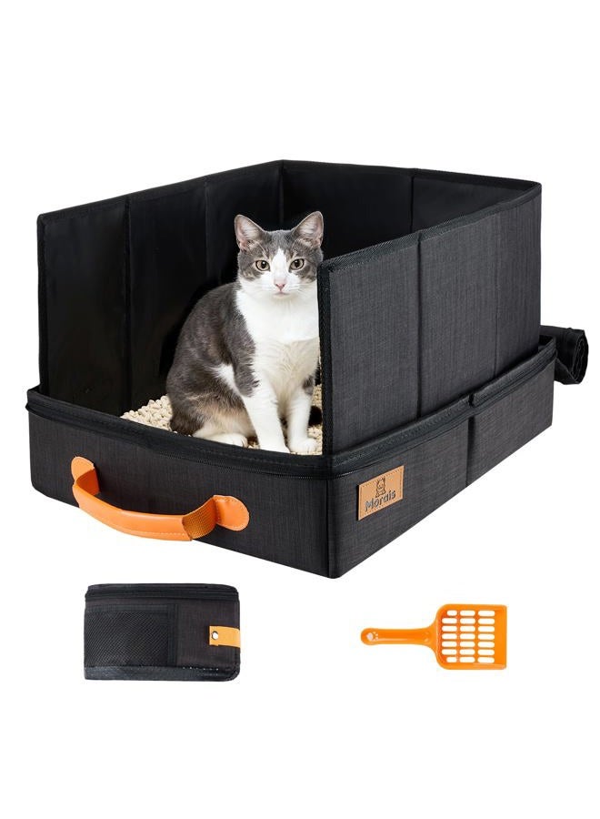 MORAIS Portable Travel Litter Box for Cats, 17.7"×13.5"×11" Collapsible Cat Litter Box with Lid, Leak-Proof Cat Litter Pan for Car Hotel Airplane, Waterproof & Easy to Carry- Black - Image 1