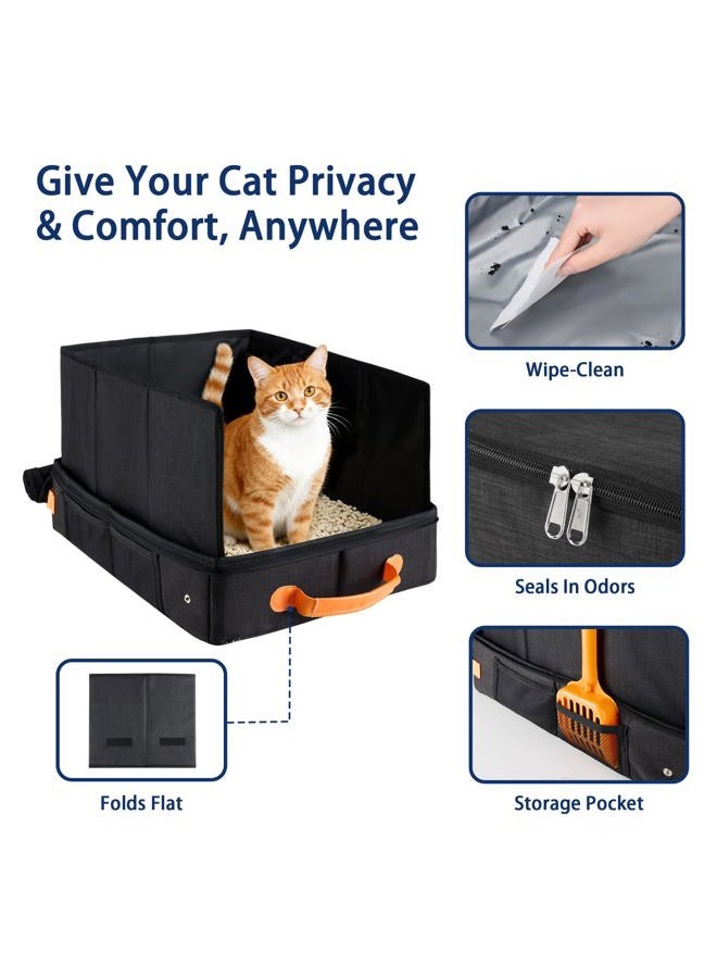 MORAIS Portable Travel Litter Box for Cats, 17.7"×13.5"×11" Collapsible Cat Litter Box with Lid, Leak-Proof Cat Litter Pan for Car Hotel Airplane, Waterproof & Easy to Carry- Black - Image 4