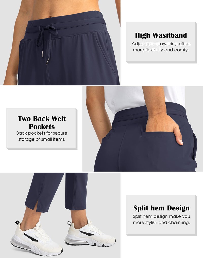 Soothfeel Women's Pants with 4 Pockets 7/8 Stretch High Waisted Sweatpants Travel Athletic Work Golf Pants for Women(Navy Blue, Large) - Image 4