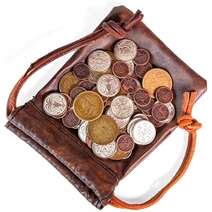 Stratagem The Dragons Hoard 60 Real Metal Fantasy Coins with Leather Pouch  Board Game Accessory for Tabletop RPG RolePlay Strategy Games  Bronze Silver and Gold Colored Coins - Image 2