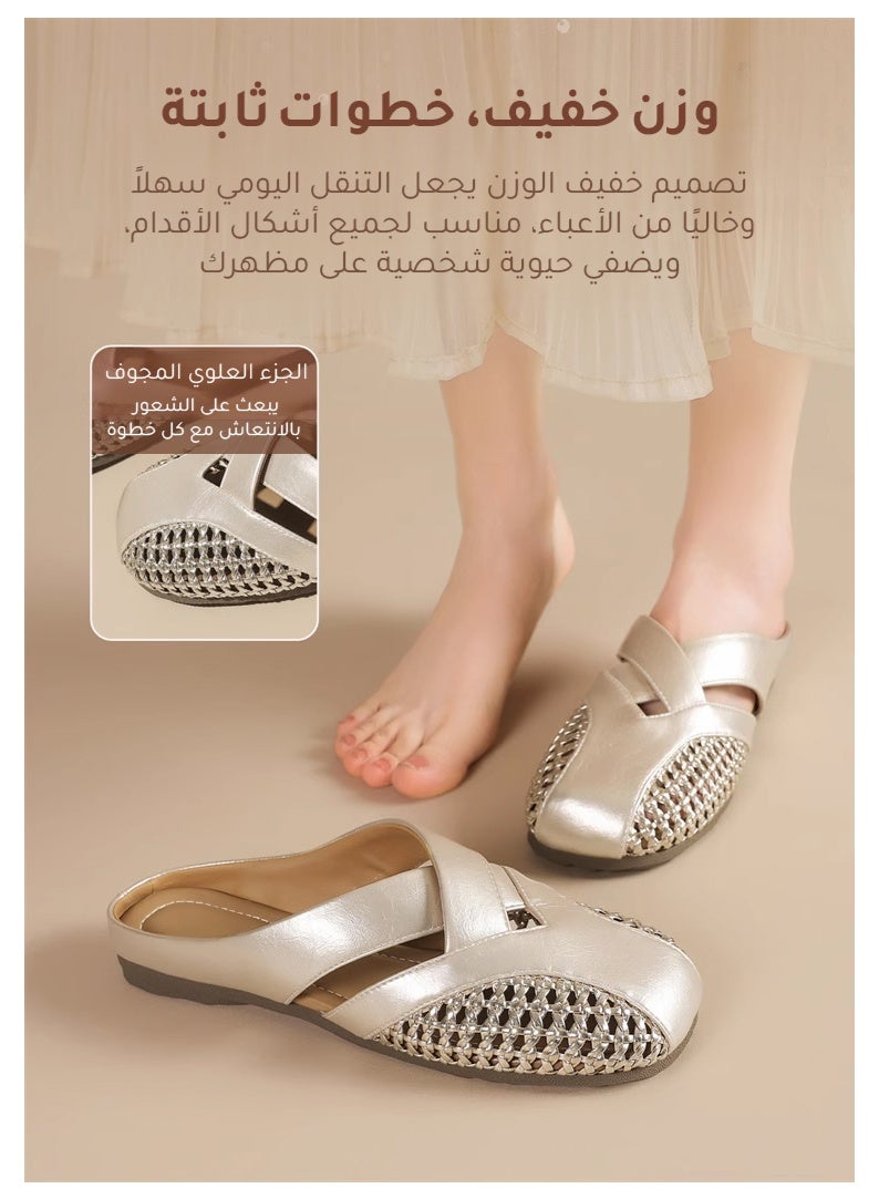 Women's Elegant French Style Low Heel Closed Toe Sandals - Image 2