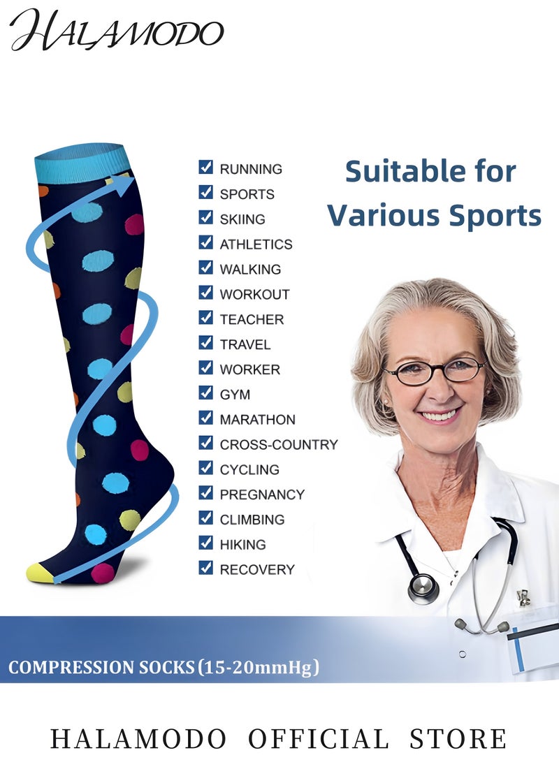 HALAMODO 6 Pairs Compression Socks for Women & Men Fitness Compression Socks Long Socks Breathable Knee High Socks Support for Athletic & Running & Cycling - Image 4