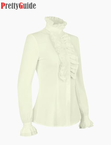 PrettyGuide Women's Vintage Victorian Lolita Shirt Retro Stand-Up Collar Lotus Ruffle Gothic Blouse Top Ivory XL - Image 2