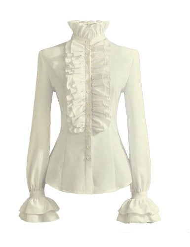 PrettyGuide Women's Vintage Victorian Lolita Shirt Retro Stand-Up Collar Lotus Ruffle Gothic Blouse Top Ivory XL - Image 1
