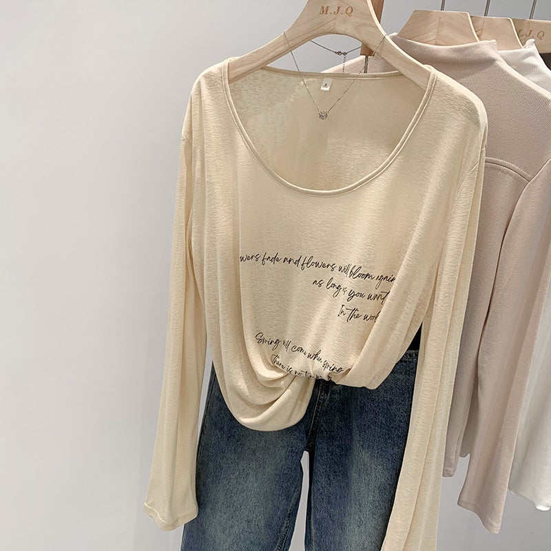 Real S Korean Style T-Shirt For Women 2024 Early Lazy Chic Thin Printed Sun Protection Blouse Loose Casual Long Sleeve - Image 1