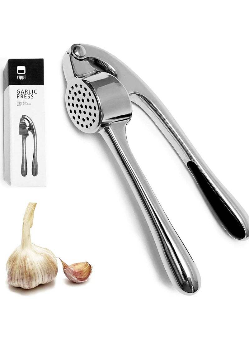 Garlic Press - Garlic Mincer Kitchen Utensils- Stainless Steel Garlic Press - Garlic Peeler , Garlic Crusher, Garlic Chopper rust resistant, durable, easy to squeeze, dishwasher safe (bright chrome)  - Image 3