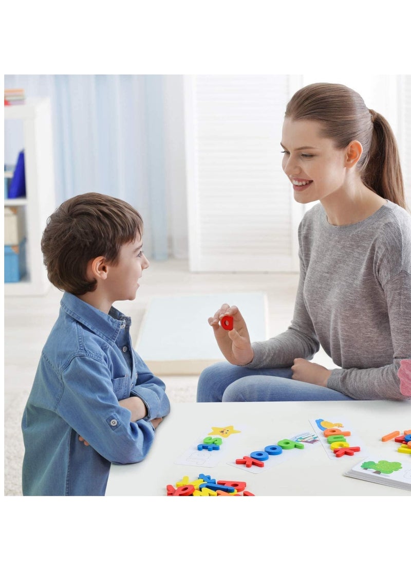 SOLARAE Alphabets Flash Cards, Wooden See and Spell Match Letter Puzzles CVC Word Builders Word Flash Cards Color Recognition Games Montessori Preschool Educational Toys for Kids 3+ Old (28 Cards,52 Block) - Image 4