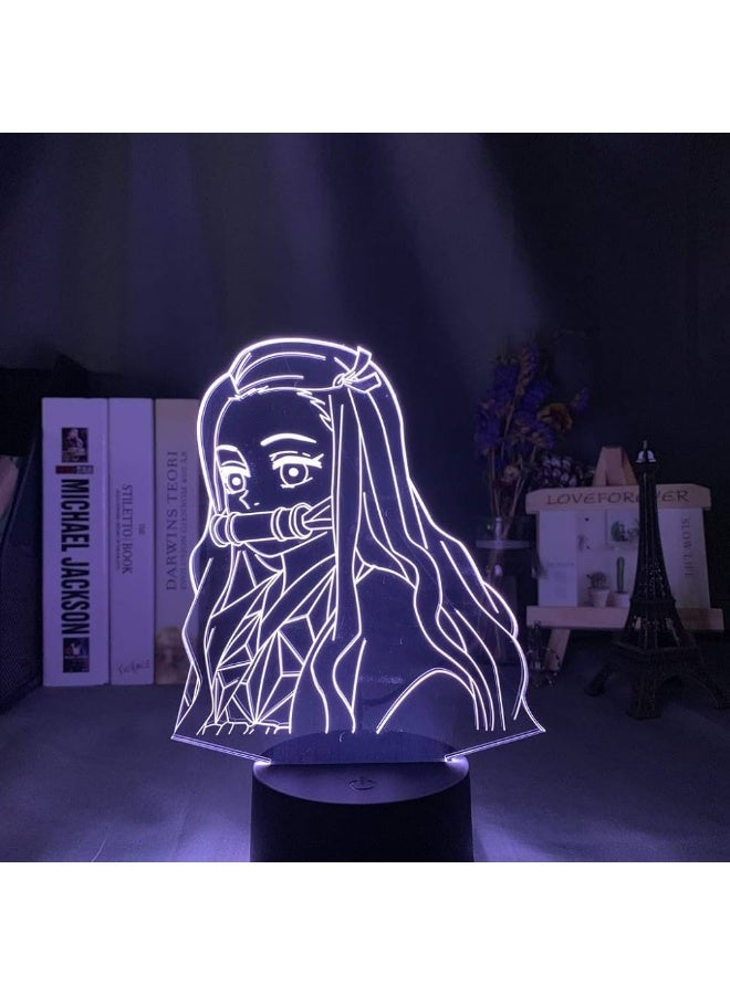 Demon Slayer Nezuko Kamado 3D Anime LED Night Light, Colorful Bedside Lamp for Kids Bedroom Decor - Image 1