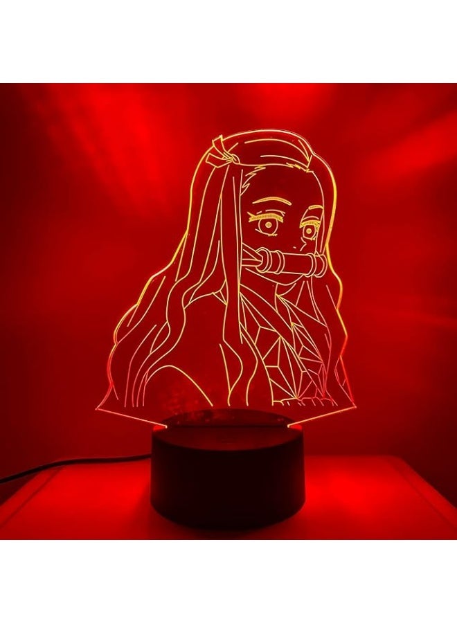 Demon Slayer Nezuko Kamado 3D Anime LED Night Light, Colorful Bedside Lamp for Kids Bedroom Decor - Image 2