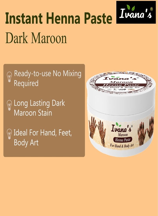 إيفاناز معجون الحناء الفوري من إيفانا باللون العنابي الداكن - معجون حناء جاهز للاستخدام لليدين وتصاميم العرائس | لون حناء فوري طبيعي وسريع الثبات، خالٍ من المواد الكيميائية، مع 5 ملصقات حناء وبكرة زيت الحناء. - Image 3