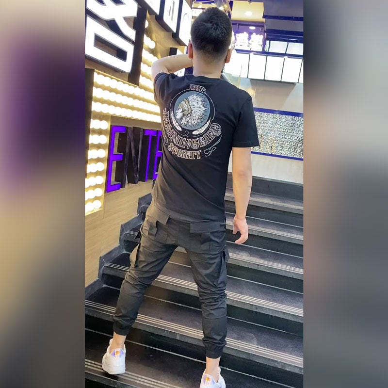 TikTok Short-sleeved T-shirt Men's Slim-fit Korean-style All-match Printed Trendy Spiritual Guys Half-sleeved Trendy Brand Ins Trendy - Image 4